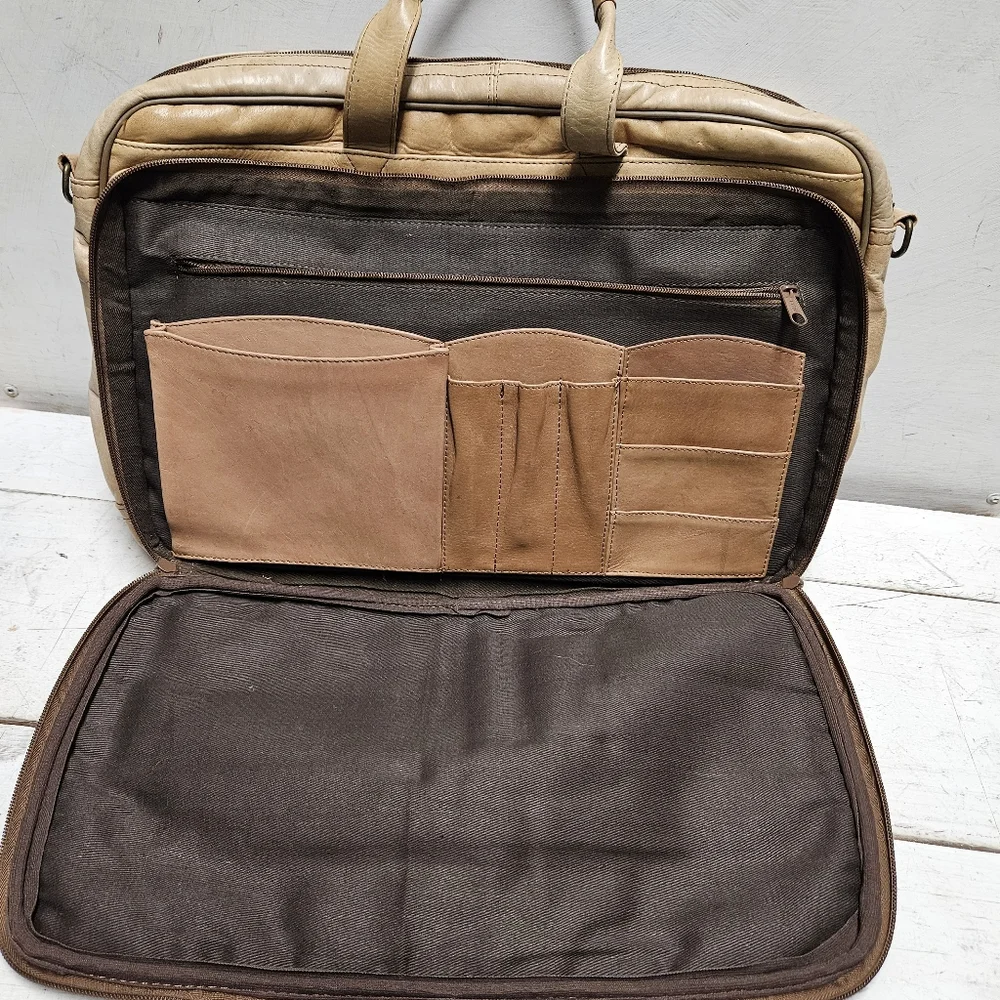Heritage tan full grain leather portfolio laptop bag style 12001